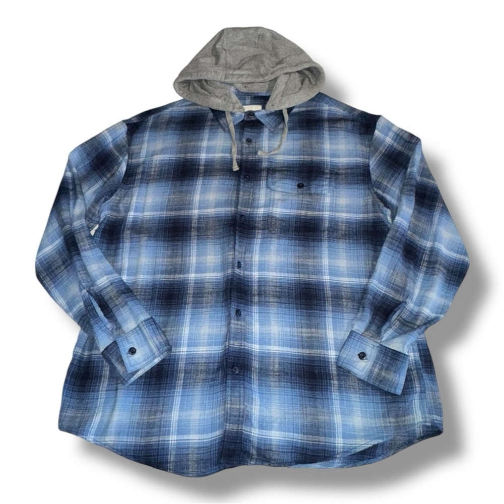 American Eagle Super Soft Flannel Shirt Hoodie Blue Plaid Removable Hood XL - Picture 12 of 16